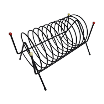 Magazine holder, vinyl holder "spring" in vintage metal, 30 cm