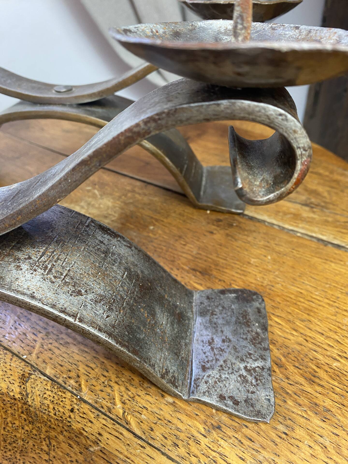 Brutalist wrought iron candlestick pair