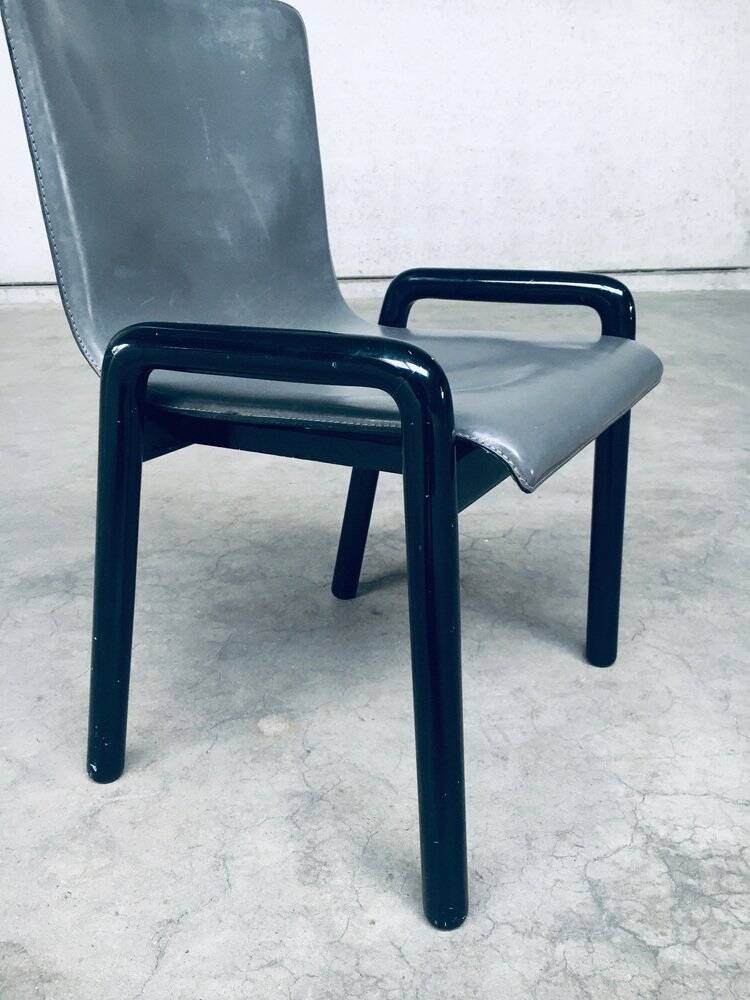 Postmodern Leather Dining Chairs, Italy, 1980s, Set of 4