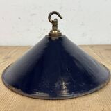 Industrial British Dark Blue Enamel Factory Pendant Lamp, 1950s