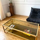 Gold metal coffee table and smoked glass