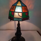 Lampe en fer forgé et vitraux par Augustin Louis Calmels, 1910