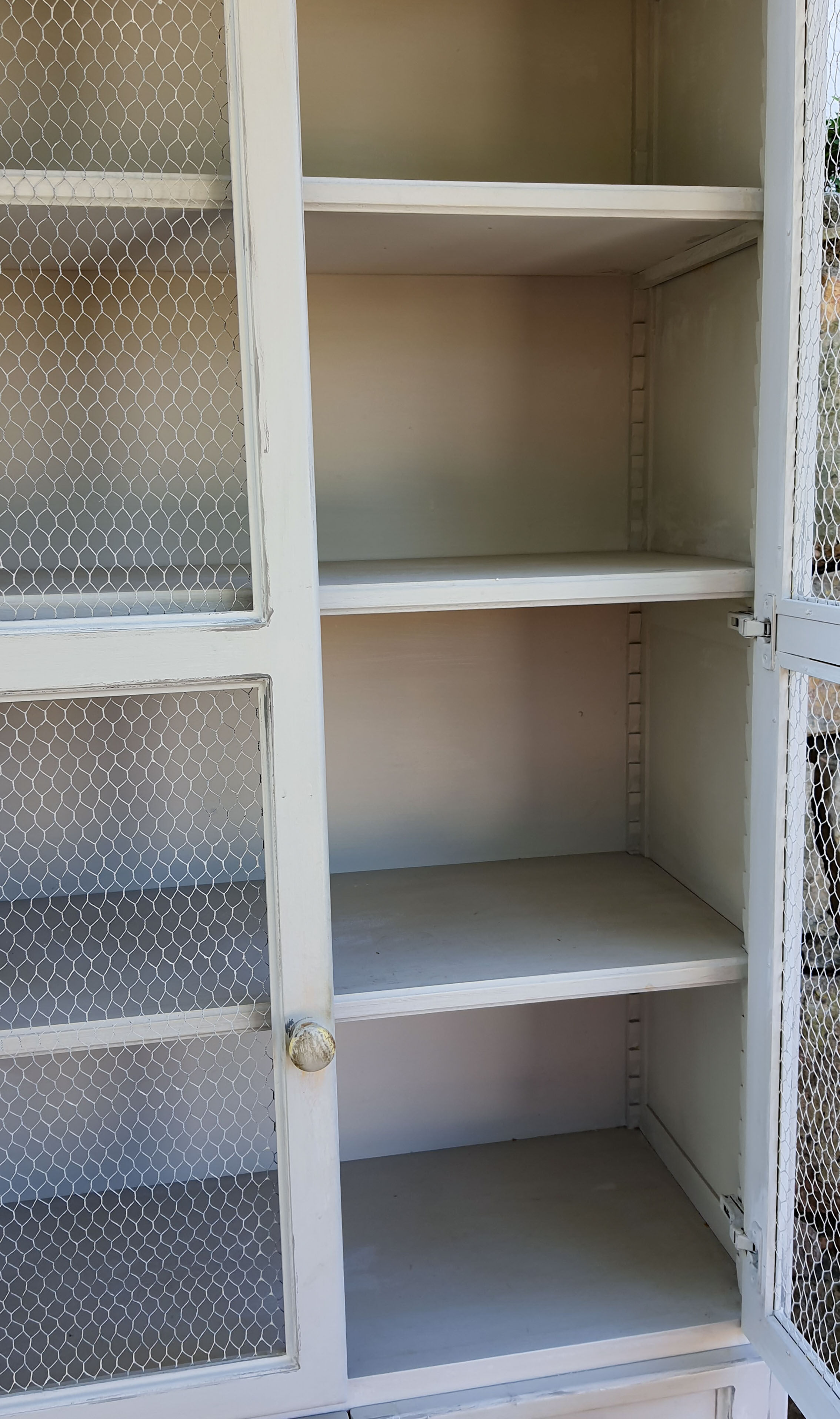 Large taupe gray chicken coop buffet