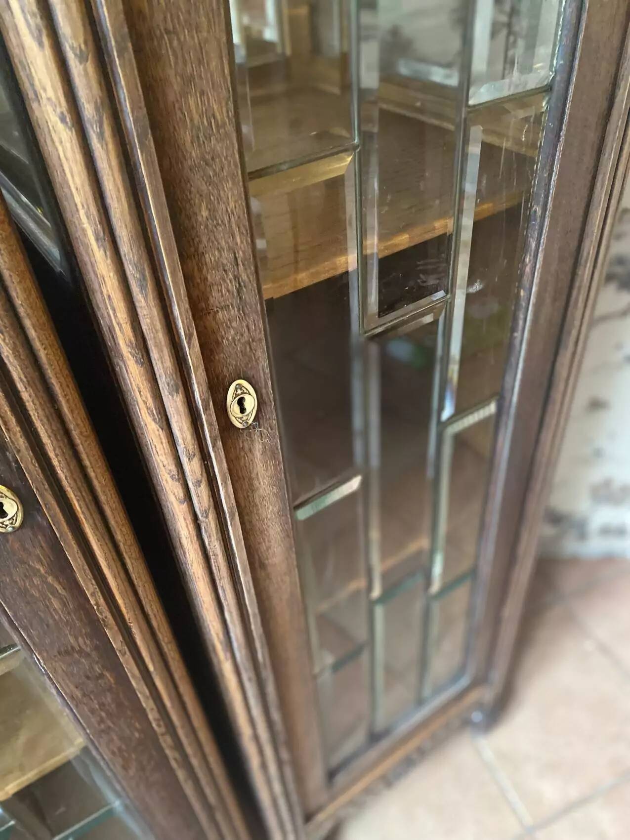Pair of Art Deco display cabinets in solid oak