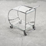Vintage art dèco tubular steel chrome plated and glass bar cart, 1950s