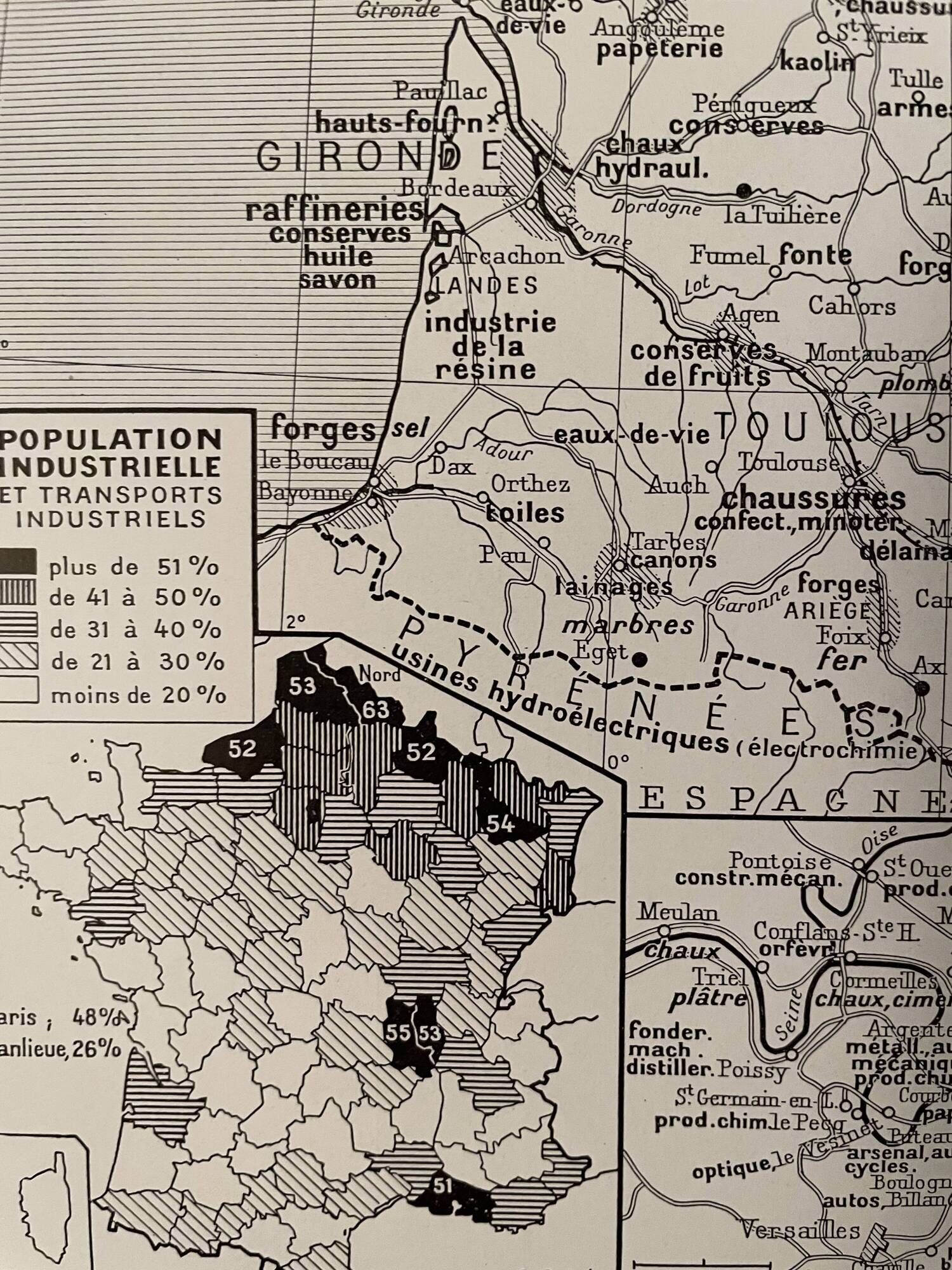 Old map of France (former provinces) from 1928