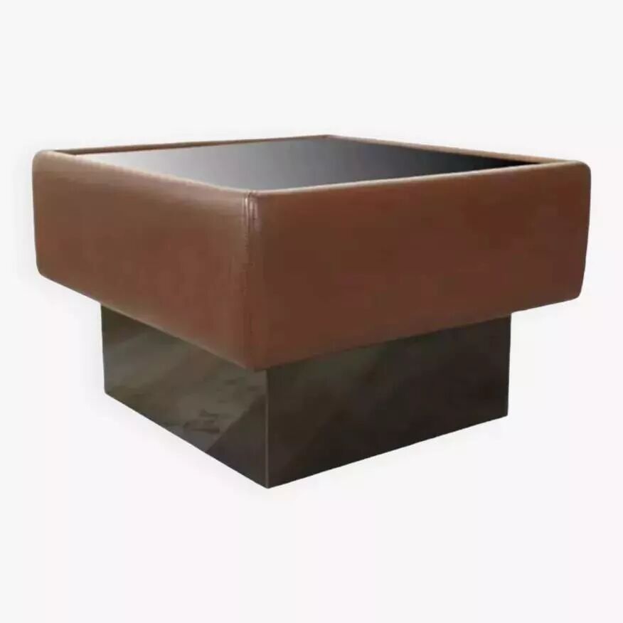 Black leather and glass coffee table