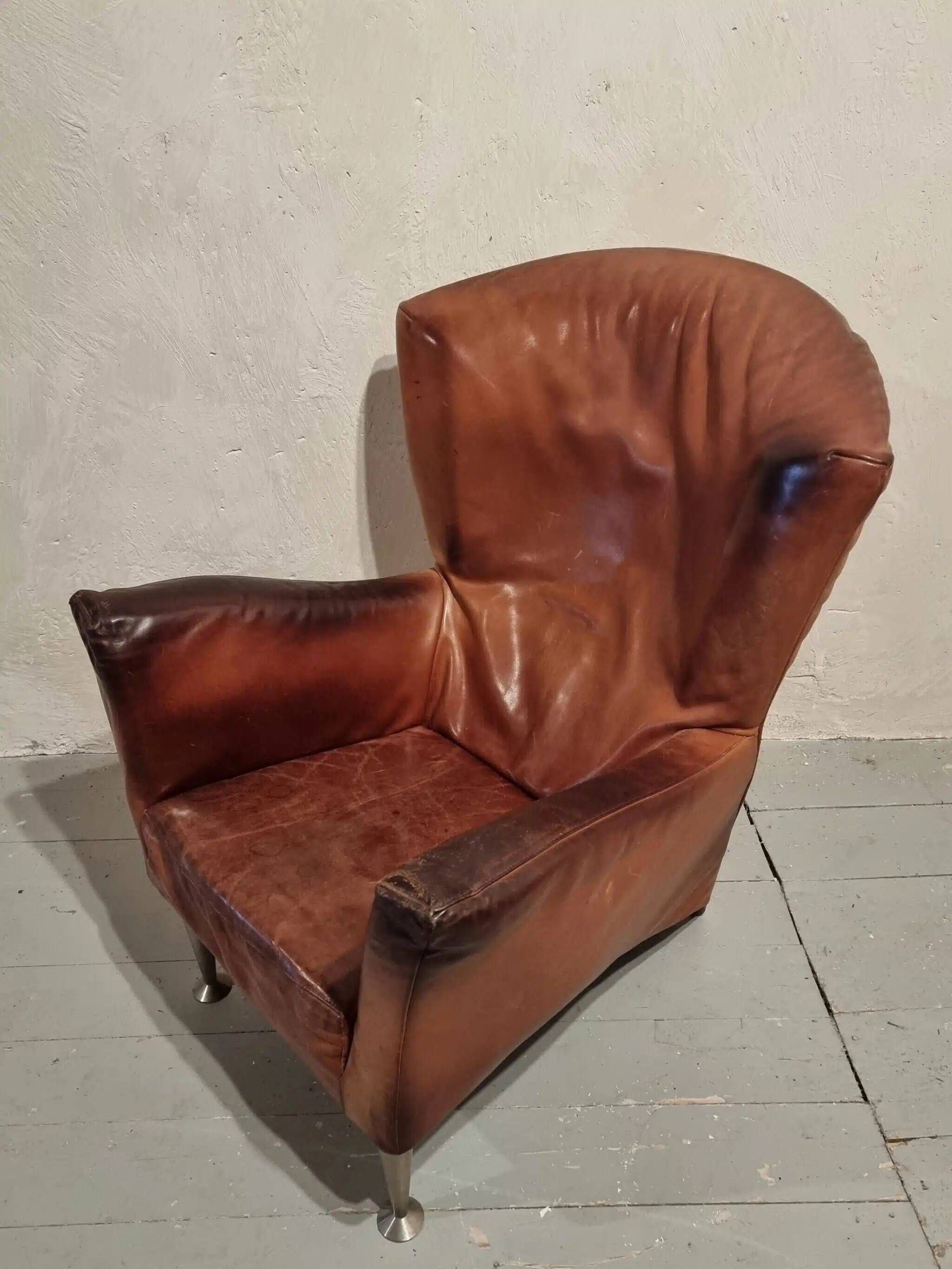 Vintage Dutch leather lounge chair, 1990s, Montis style