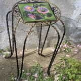 Plant stand, table, in wrought iron and vintage Vallauris ceramic