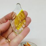 6 Knife Holders Cutlery Rests in Colored Glass in the Shape of Leaves