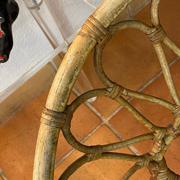 Deux fauteuils coquille en rotin, années 60