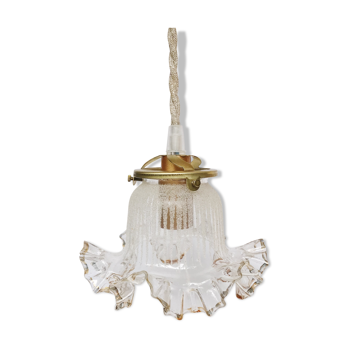 Vintage walking lamp frosted decoration and golden bordered petticoat