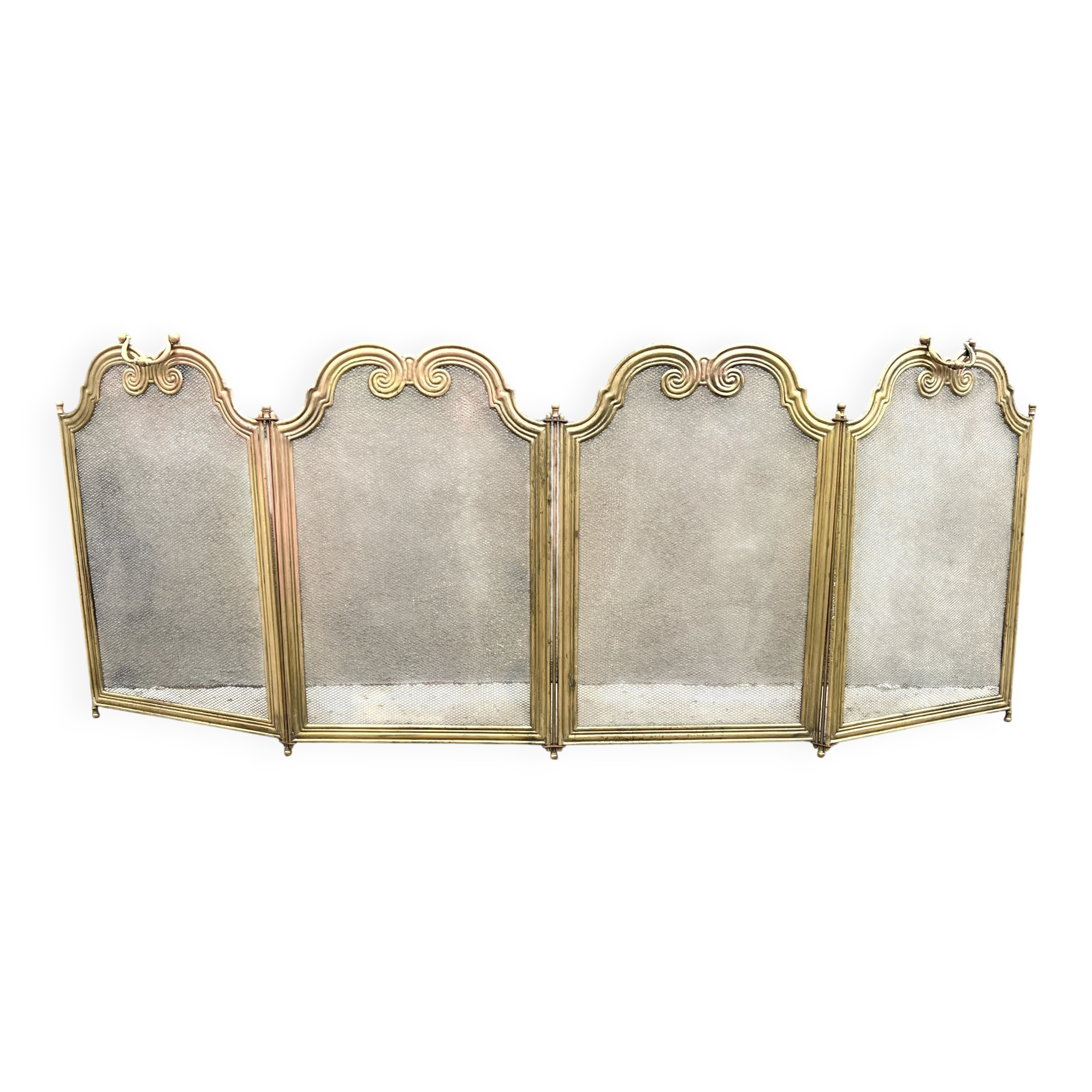 Antique brass fireplace screen from the 1920s, 4-panel fireplace screen