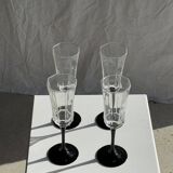 4 large Luminarc Octime vintage octagonal champagne flutes with black foot