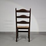 Set of 2 oak, rustic, farmhouse, ladderback dining chairs with rush seats