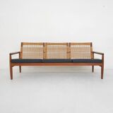 Hans Olsen for Brdr Juul Kristensen, rattan backed sofa, Denmark 1950s