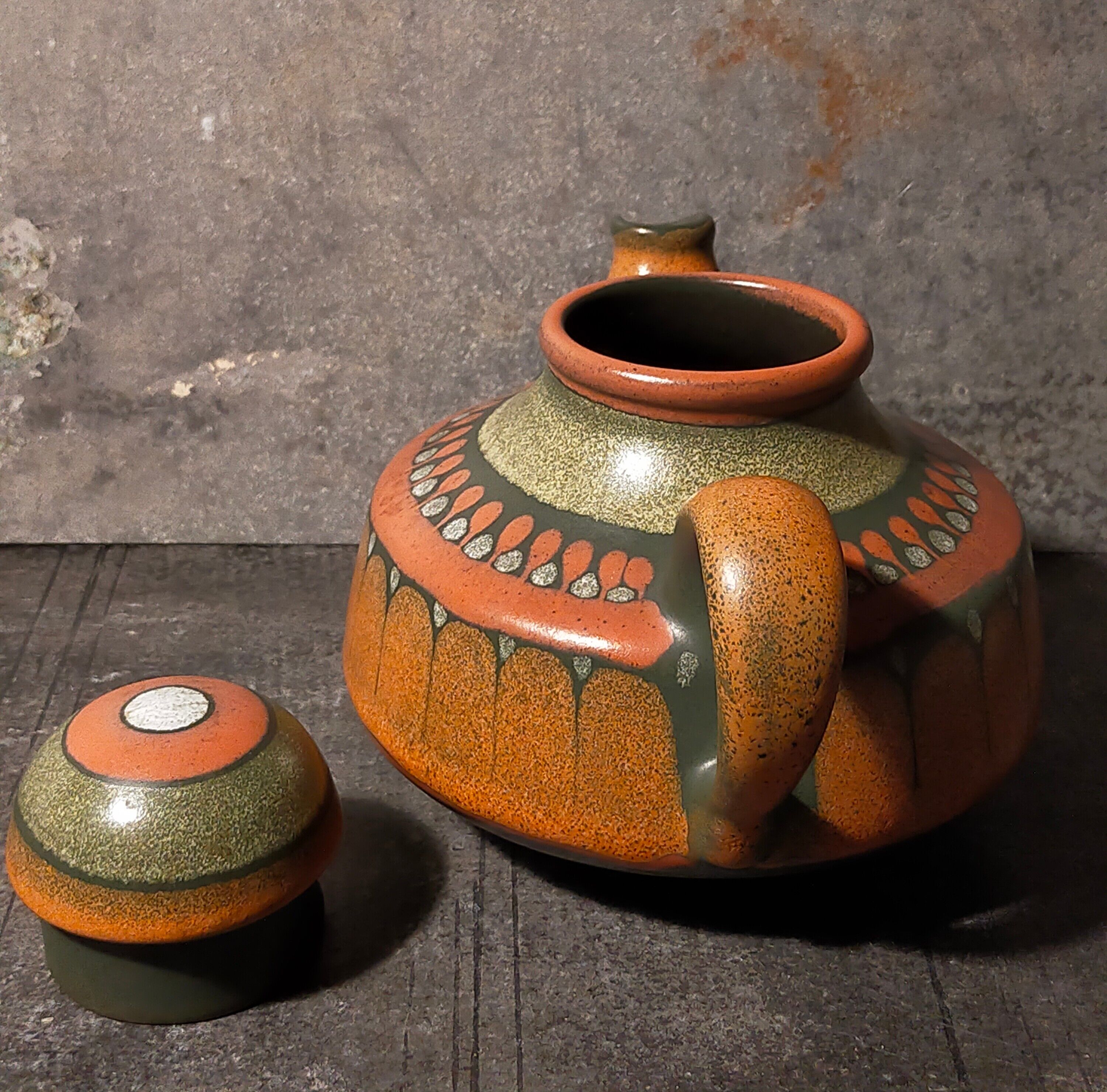 Ceramic teapot kmk manuell west-germany 70s, lima décor