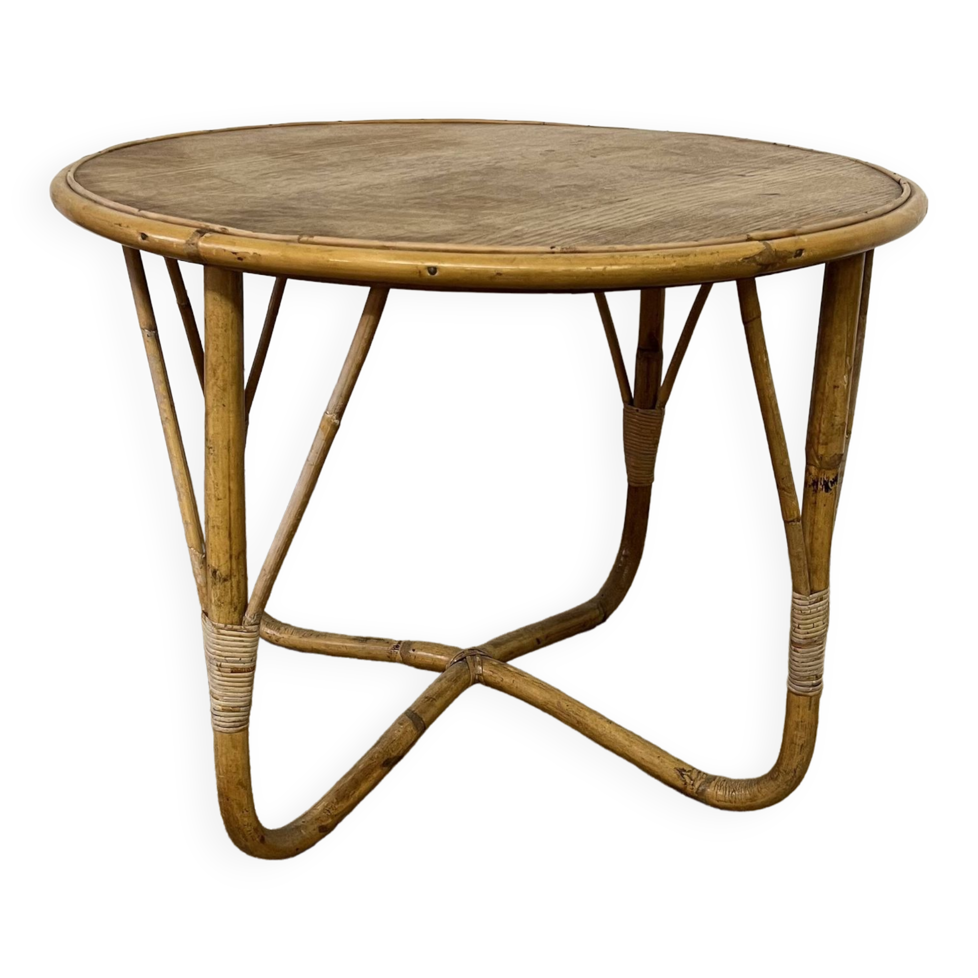 Small round vintage rattan table