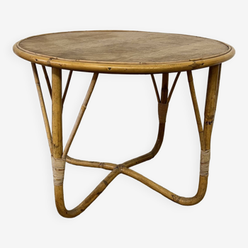 Small round vintage rattan table