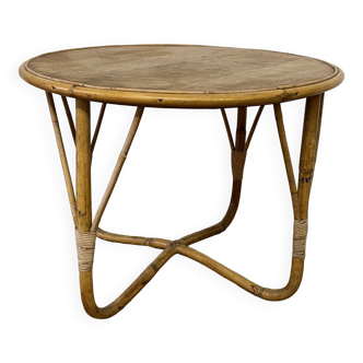 Small round vintage rattan table
