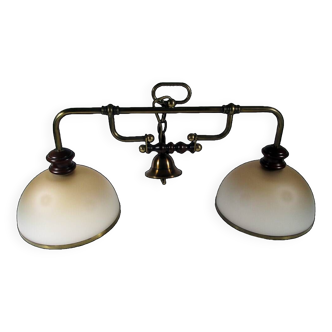 Lustre suspension billard en bois et laiton