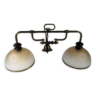 Billiard table pendant lamp in wood and brass