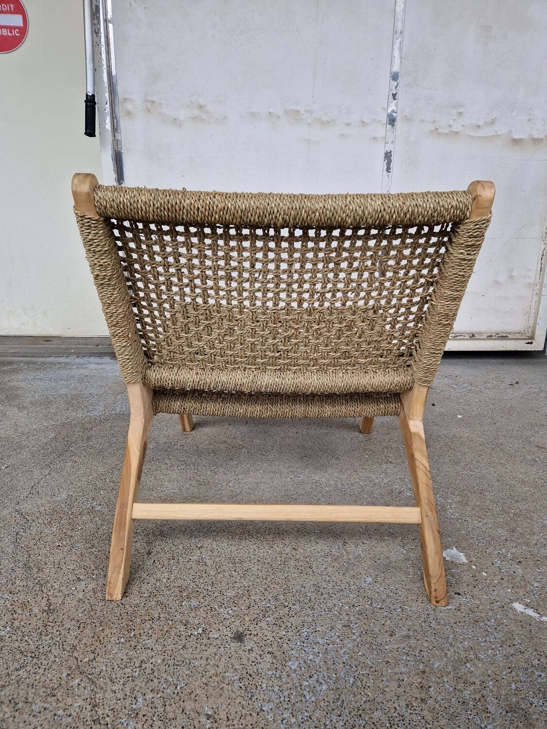 Pair of armchairs low solid wood and braided rope