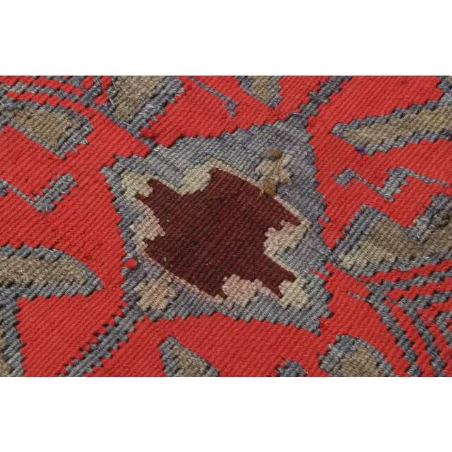 1970s Vintage Turkish Oushak Handmade Wool Cotton Red Area Rug 190x375