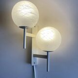 Mid-Century Modern double globe wall light in cracked opaline glass, Switzerland 1960s