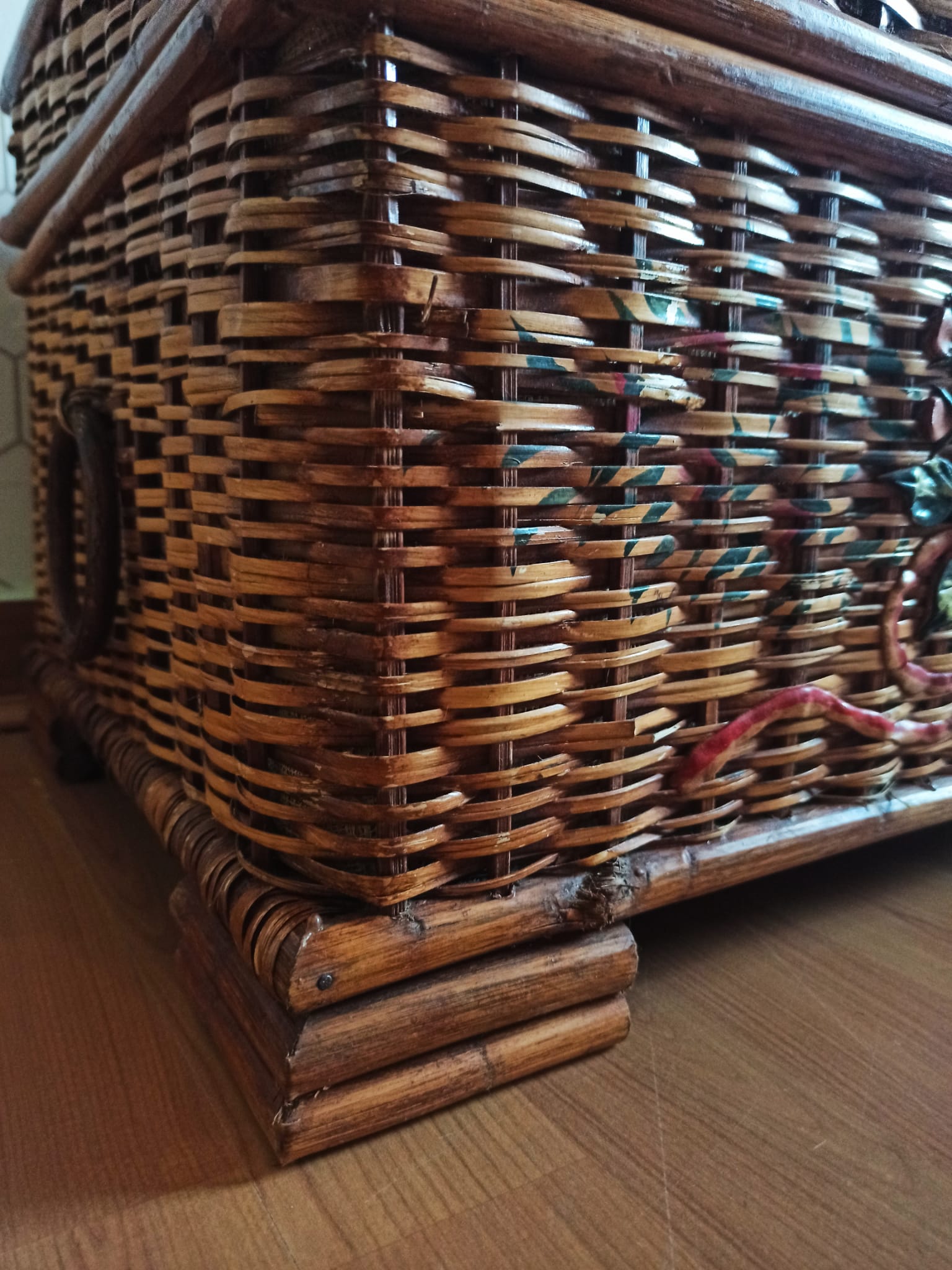 Ancient wicker, rattan and bamboo chest