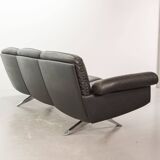 De Sede Black Leather Strap Stitched Three-Seat Sofa DS31. Switzerland, 60s