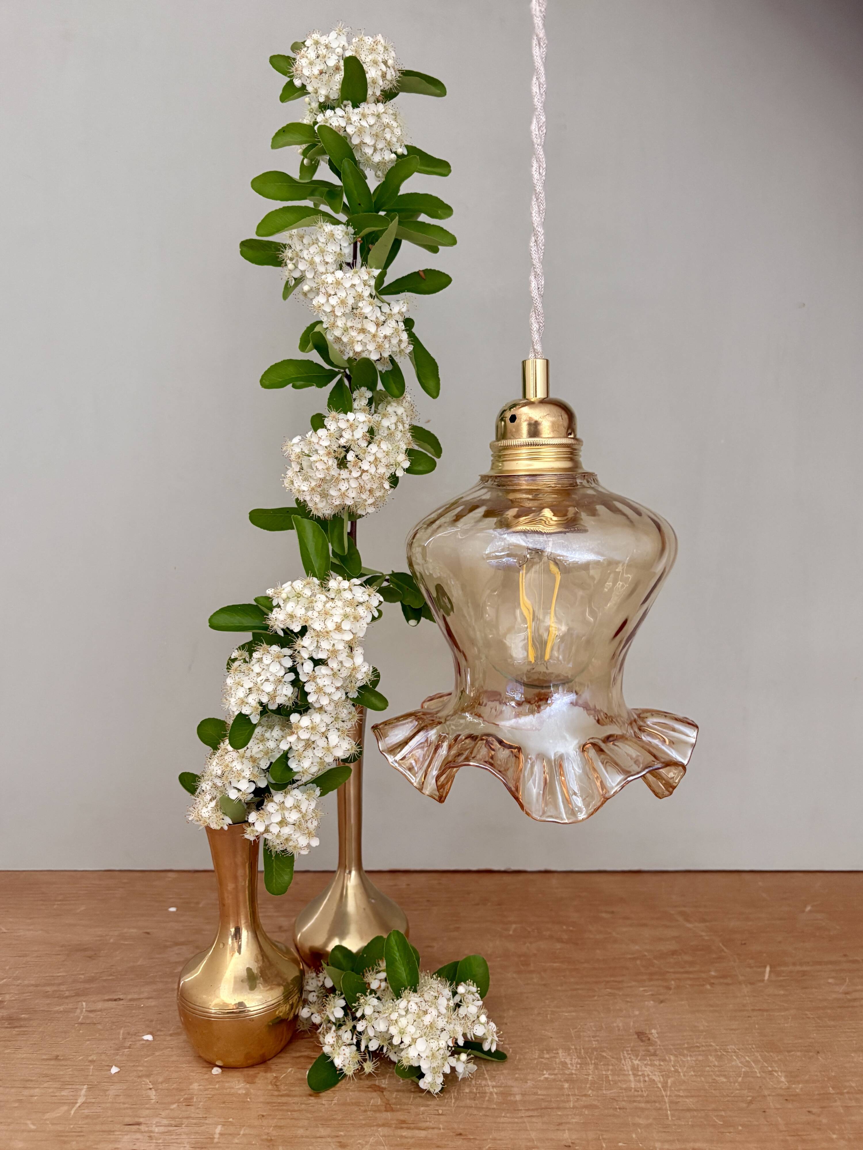 Vintage tulip pendant light in amber glass