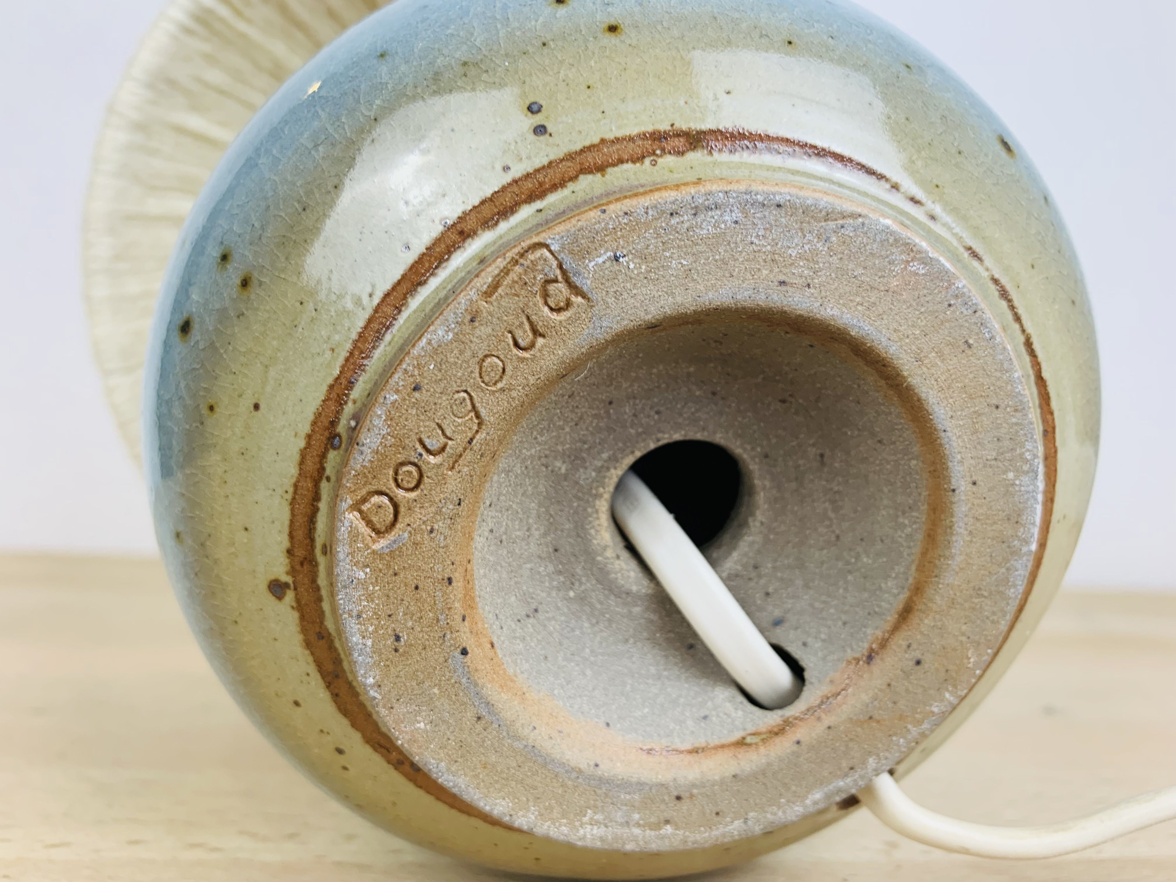 Blue ceramic ball lamp by Willy Dougoud