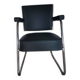 Roneo industrial office chair in green faux leather with vintage chrome from the 1950s.