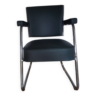 Roneo industrial office chair in green faux leather with vintage chrome from the 1950s.