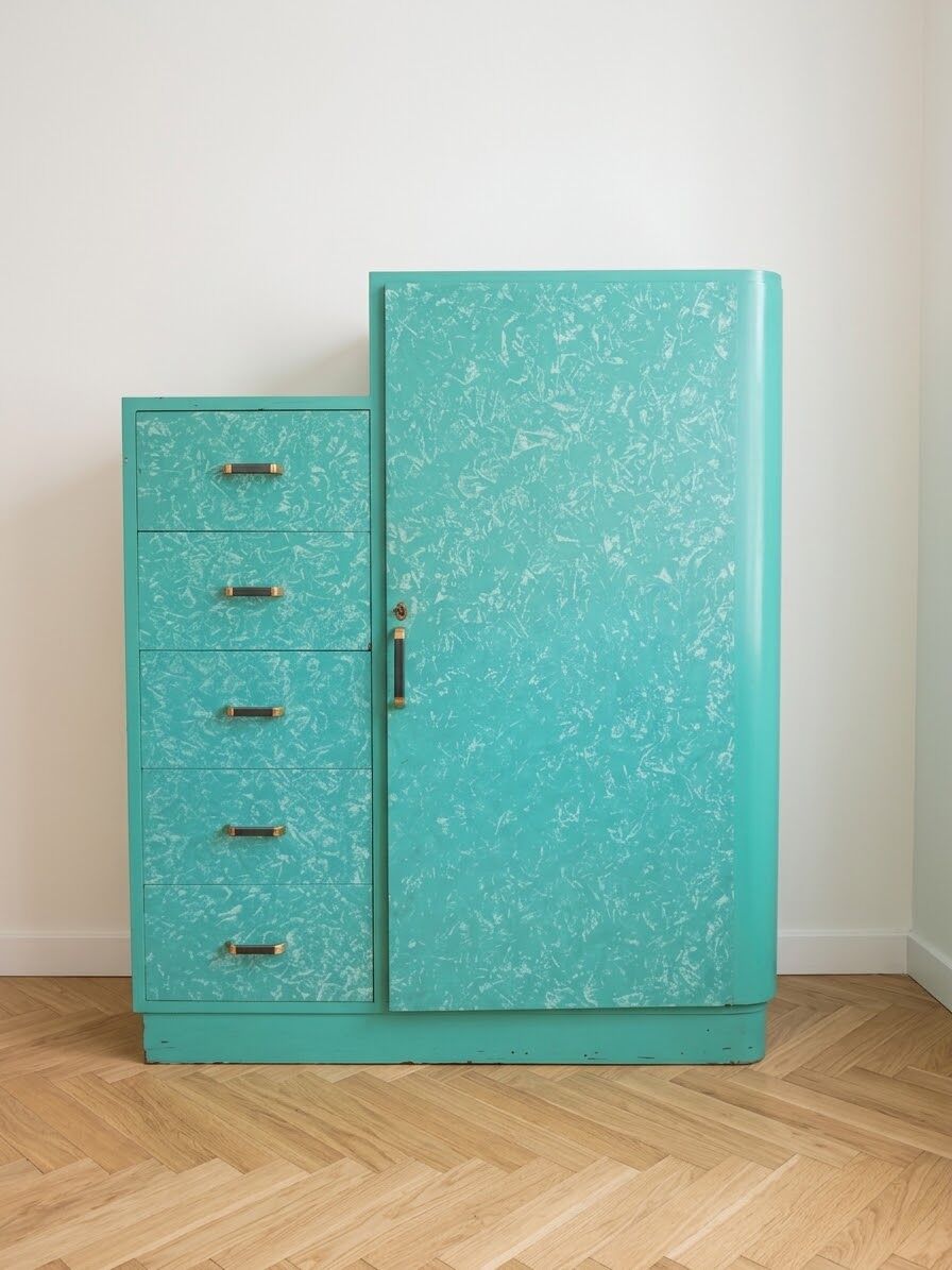 Armoire vintage années 50 en bois vert