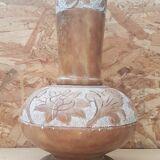 Ancien vase albatre décor fleurs gravé grand modèle vintage