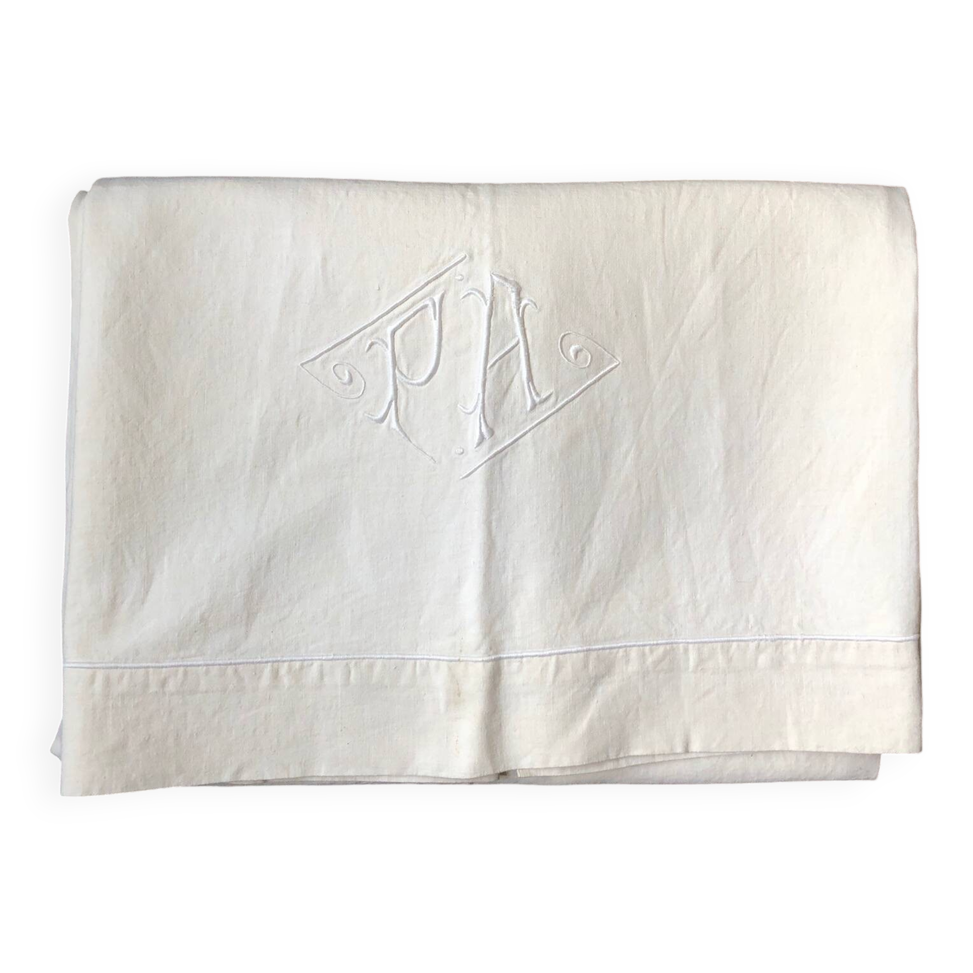 Antique embroidered linen-cotton sheet PA