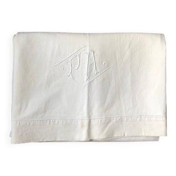Antique embroidered linen-cotton sheet PA