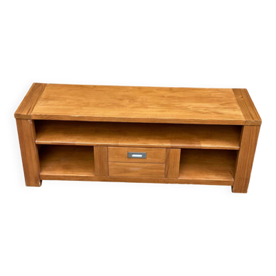 Meuble TV en bois massif pin massif teinté avec tiroir et rangements