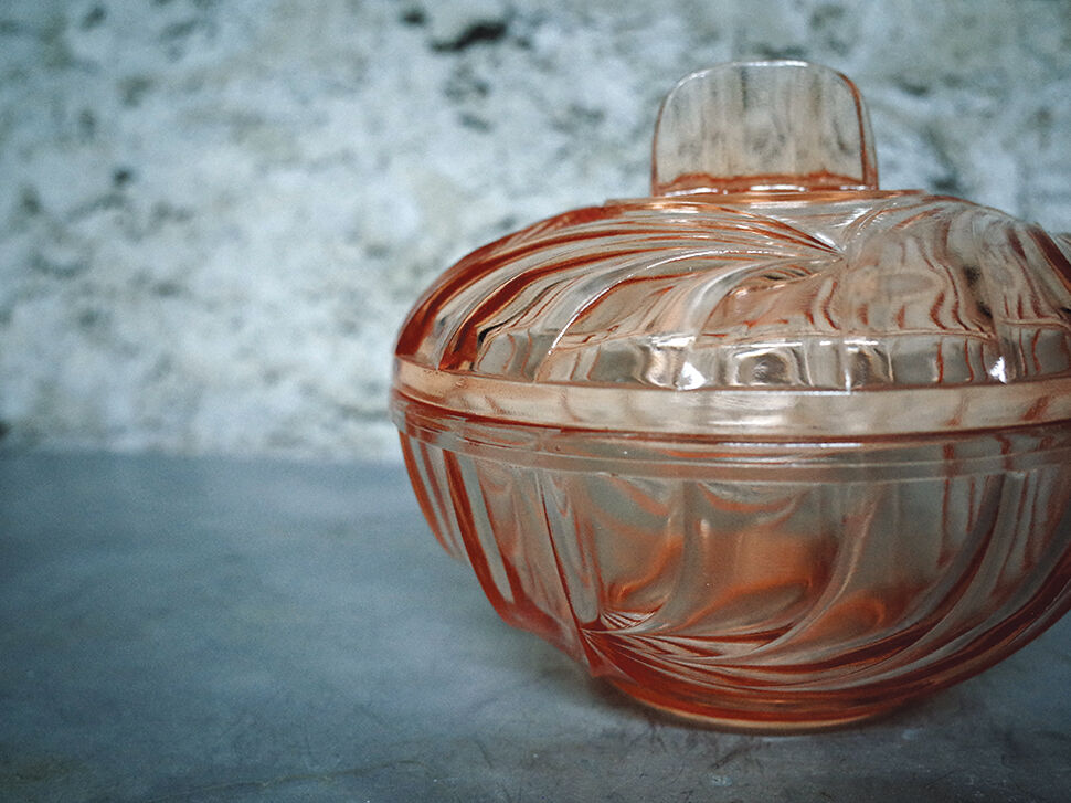 Pink glass art deco candy