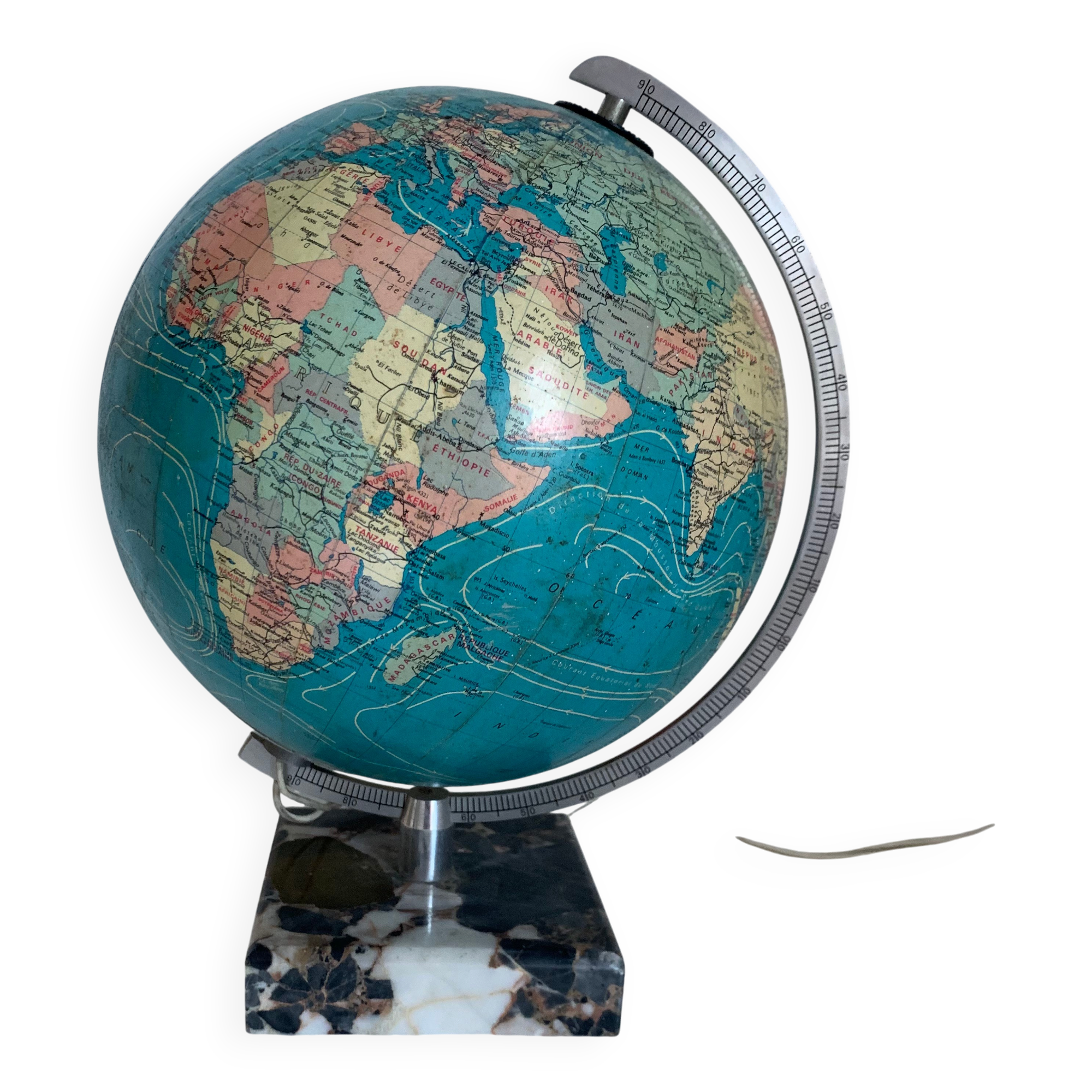 Vintage globe 1976 terrestrial Taride glass marble world map - 30 cm