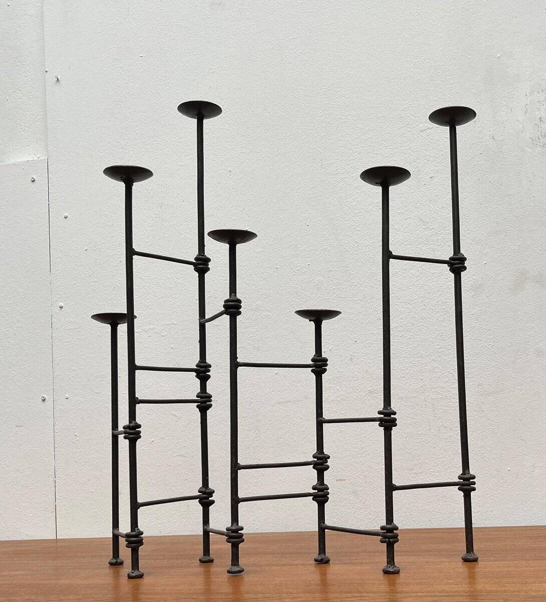 Mid-century brutalist extendable wrought iron floor chandelier, 1960s.