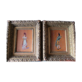 2 antique paintings from the 1700s in golden frame painter De'loste