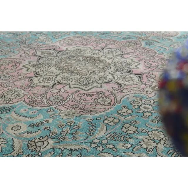 ❤1970s Vintage Persian Handmade Wool Cotton Blue Area Rug❤ 302x376
