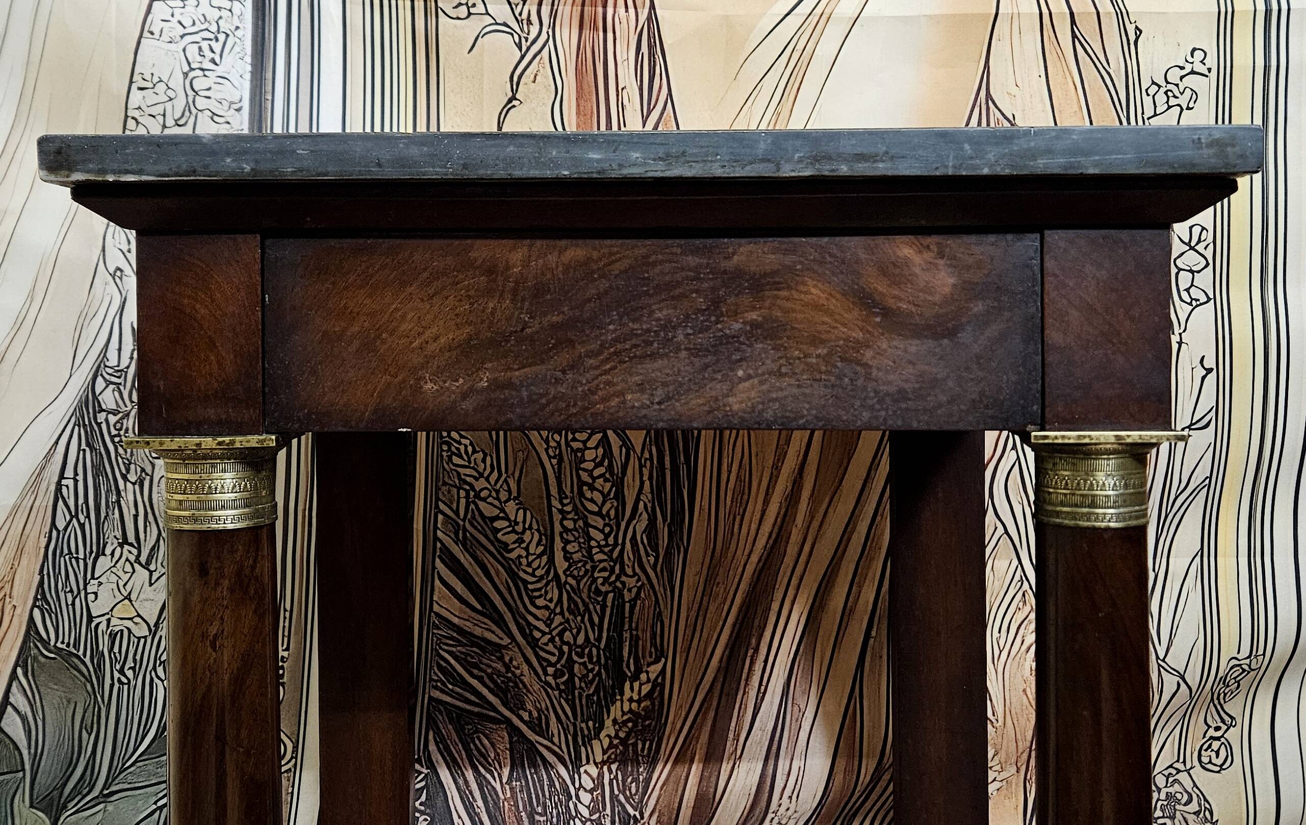 Console / Side table in mahogany and marble – Empire period, 19th century