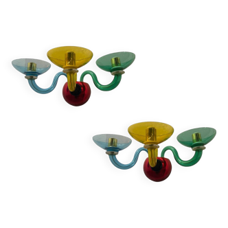 Multicolored Murano Glass Sconces Set of 2