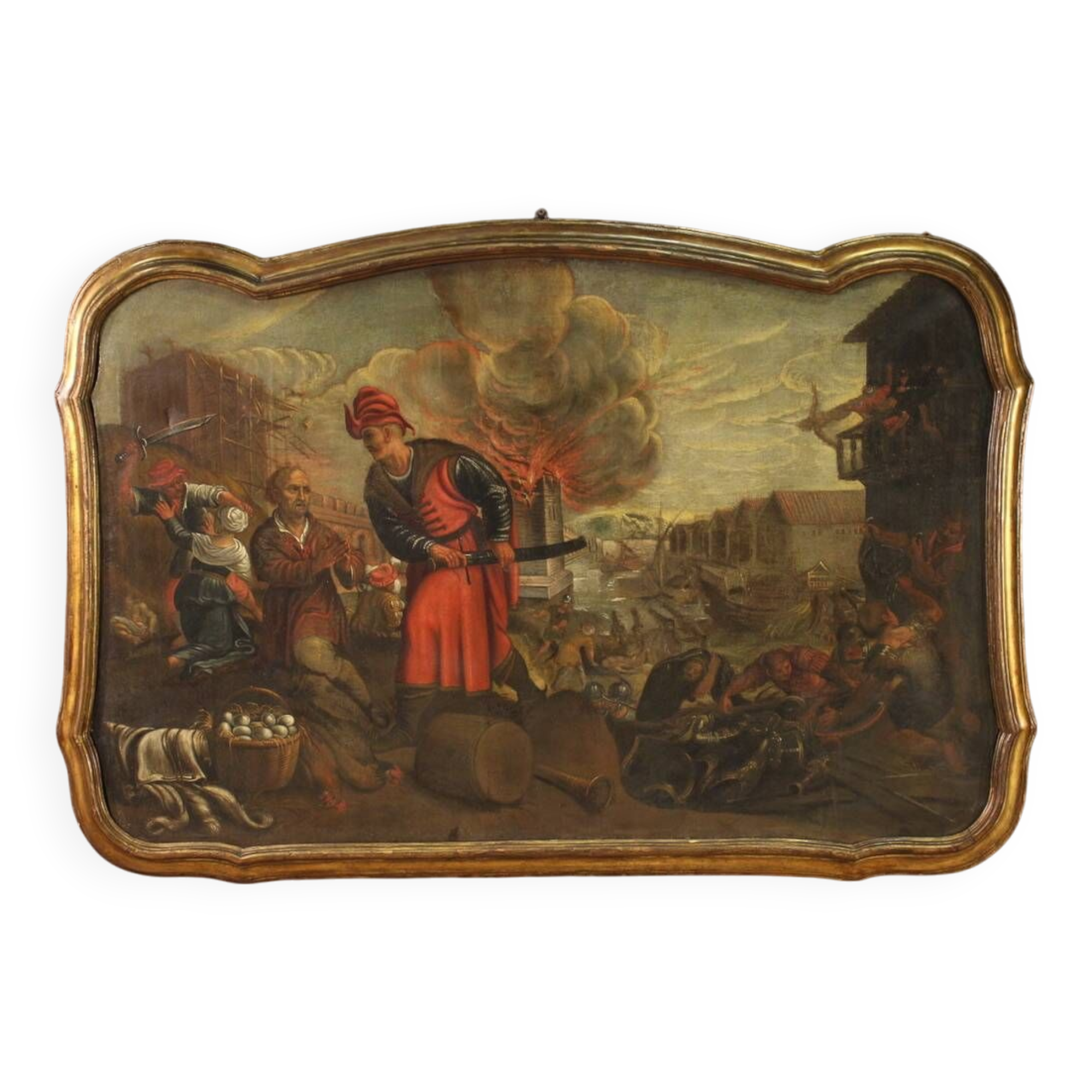 Great 17th century Italian painting, the sacking of the city