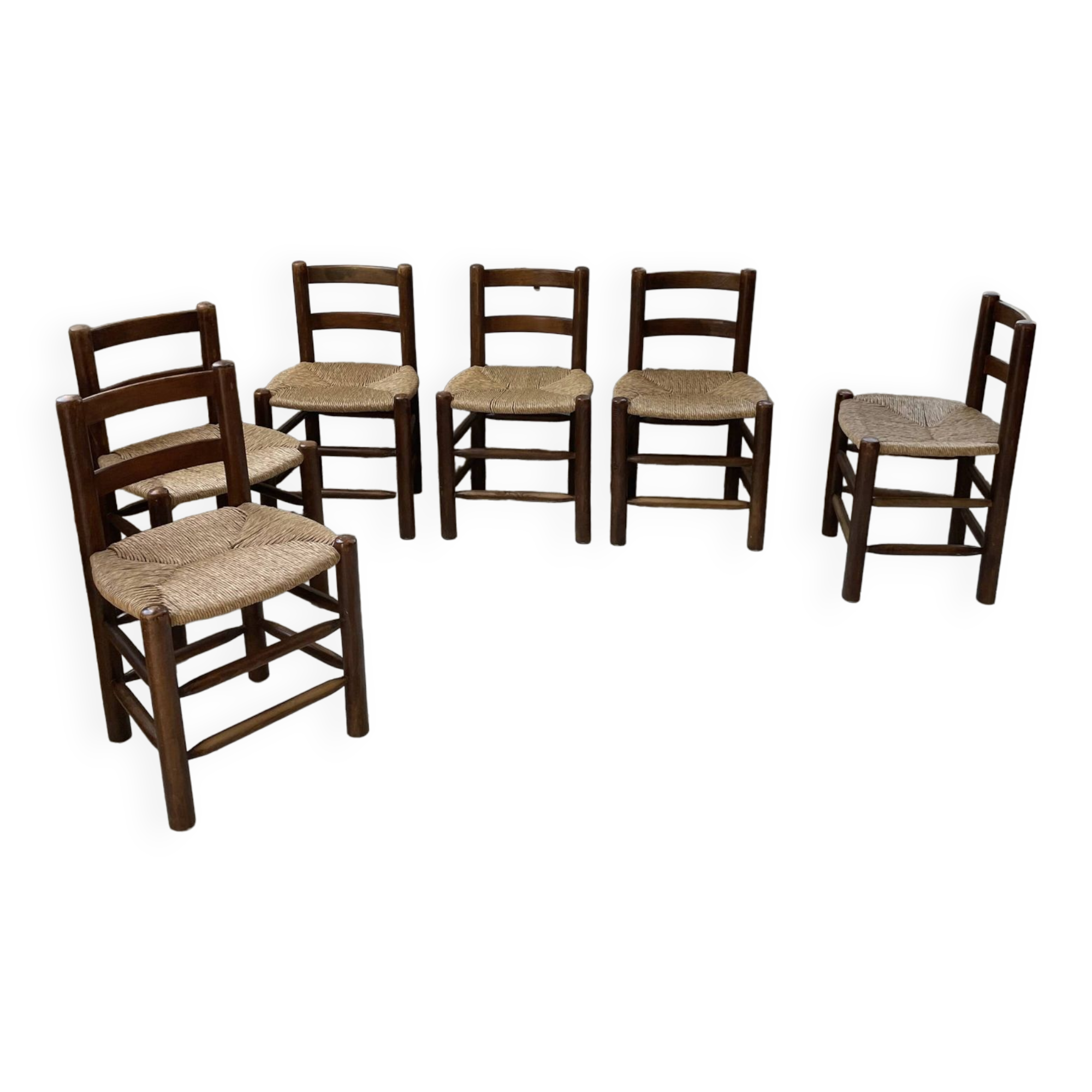 6 straw and oak chairs, mountain furniture