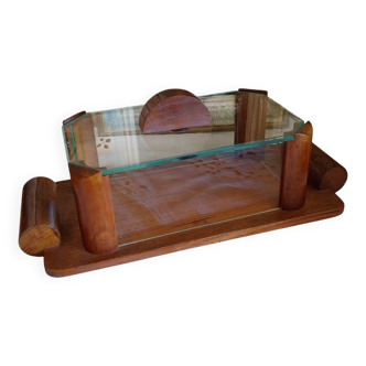 Boîte art déco en verre et bois